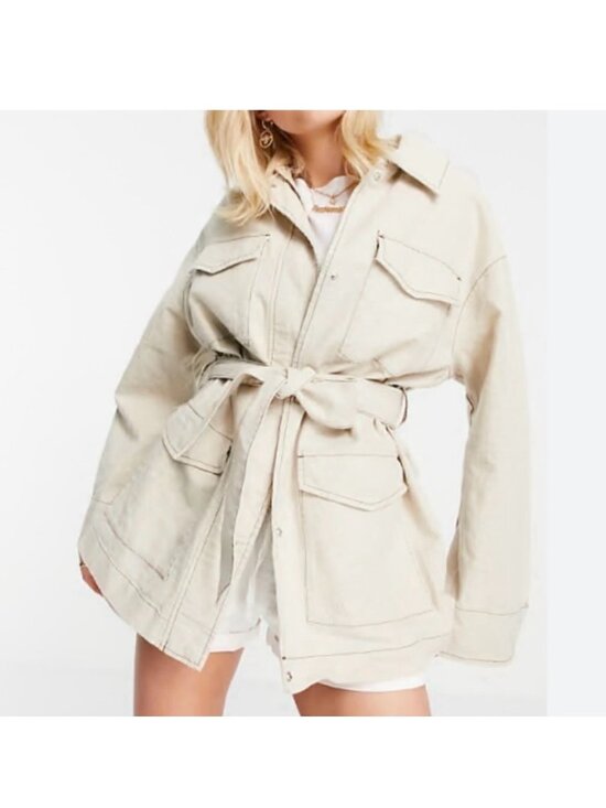 ASOS Jackets & Blazers - ASOS Taupe Utility Jacket With Tie Belt